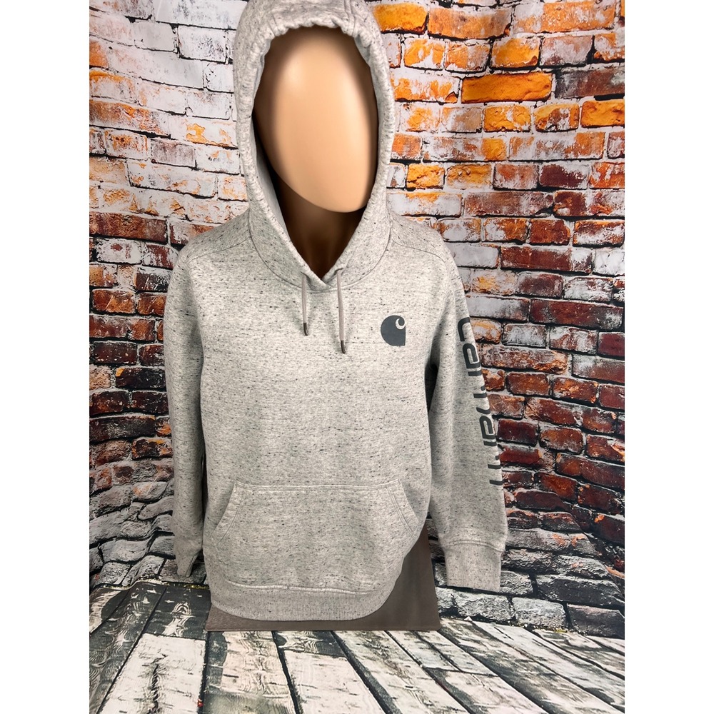 Carhartt Womens 1X Relaxed Fit Grey Speckled Logo Graphic Pullover Hoodie 102791